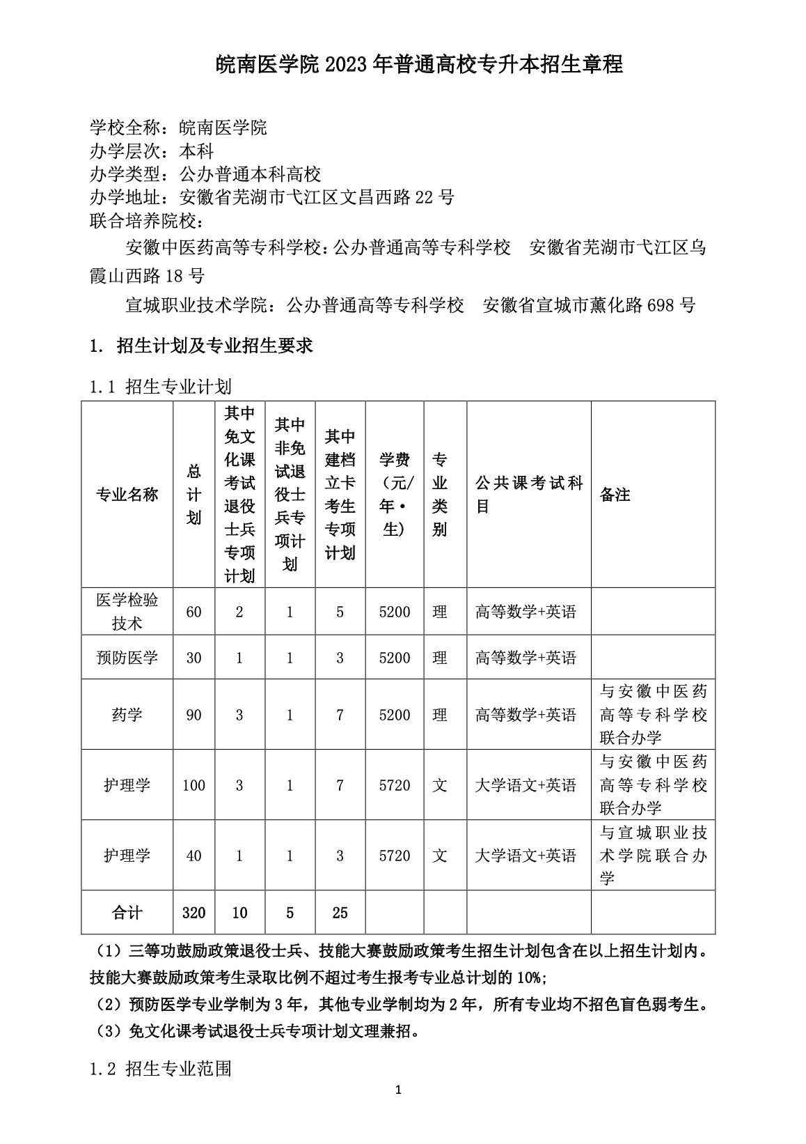 2023年皖南医学院专升本招生简章